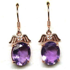 Natural Purple Amethyst .925 Sterling Silver Drop Earrings